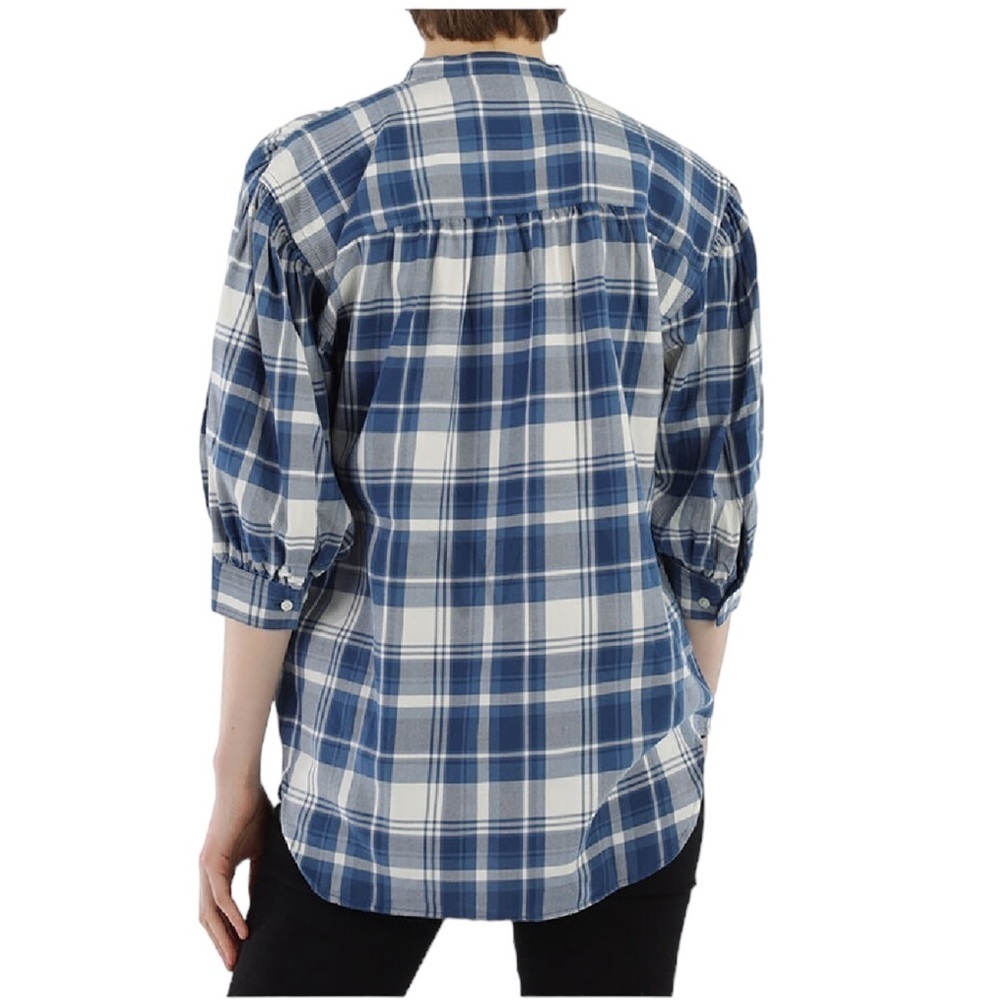 Polo Ralph Lauren Dian Blue Plaid Check Print Puff Sleeve Shirt Size M - Picture 4 of 12